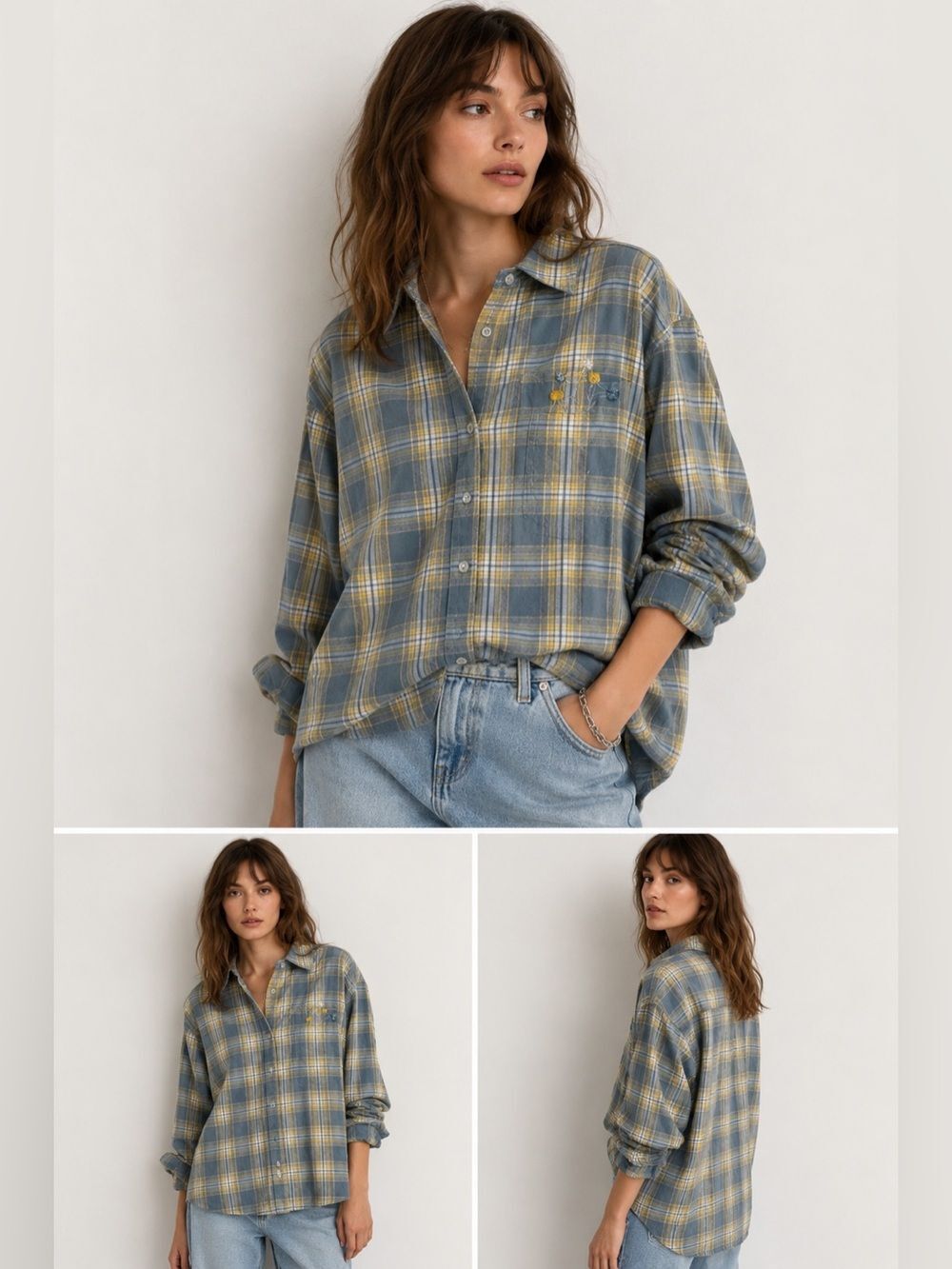 Vintage Lemon Grass Women’s Embroidered Plaid Button Up Shirt Long Sleeve Sz 3X